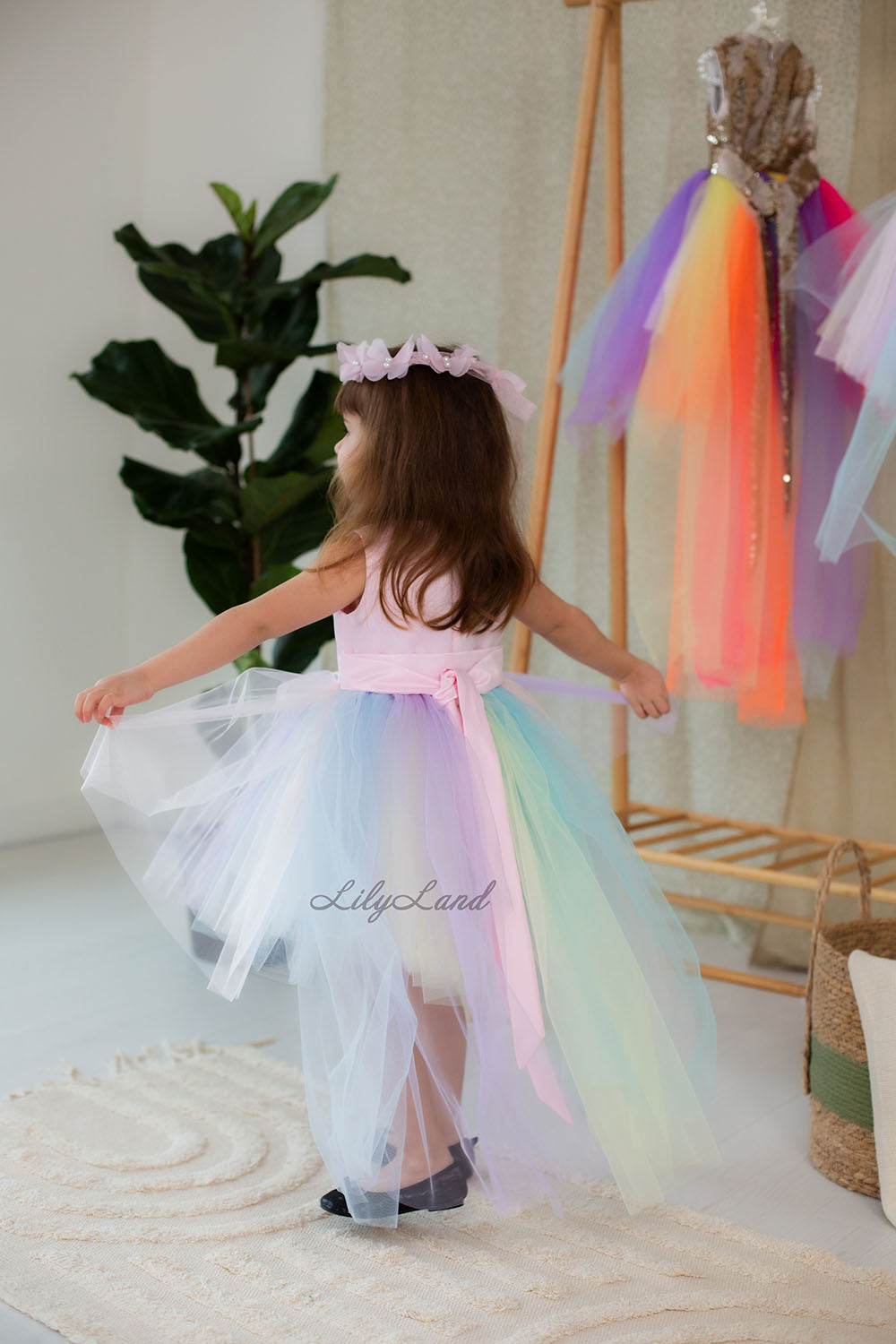 MyLittlePony Unicorn Girl Dress with Pastel Multicolored Skirt and Pink Satin Top