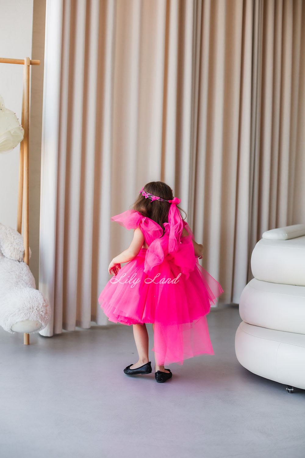 Frida Tulle Baby Girl Dress in Hot Pink