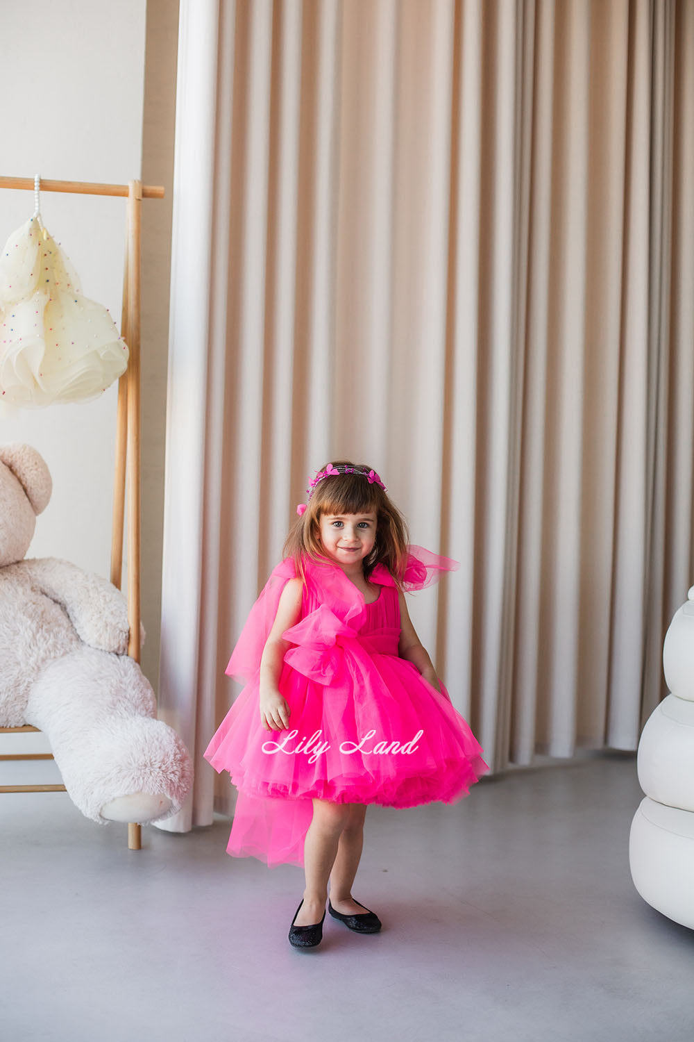 Frida Tulle Baby Girl Dress in Hot Pink