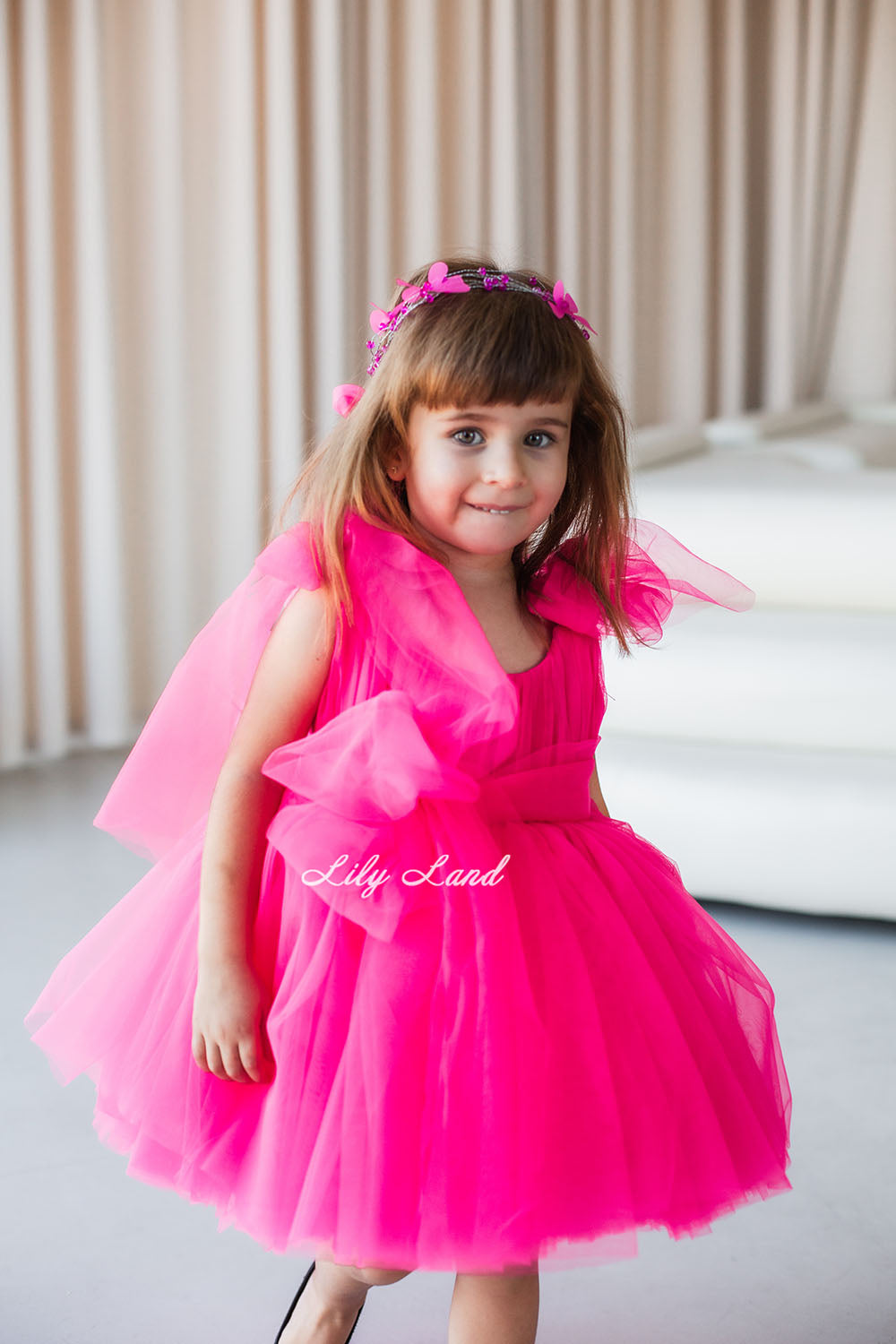 Frida Tulle Baby Girl Dress in Hot Pink