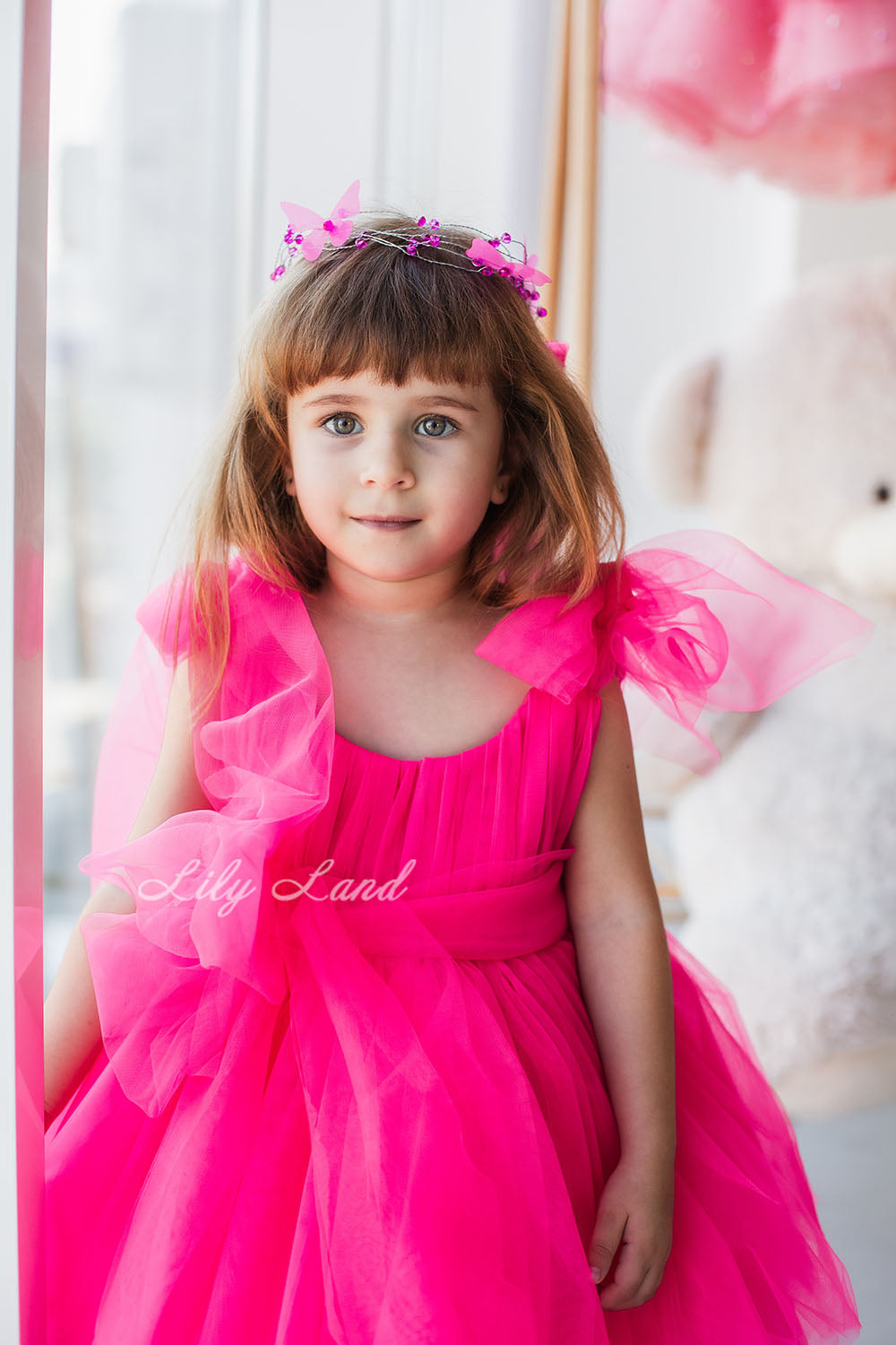 Frida Tulle Baby Girl Dress in Hot Pink