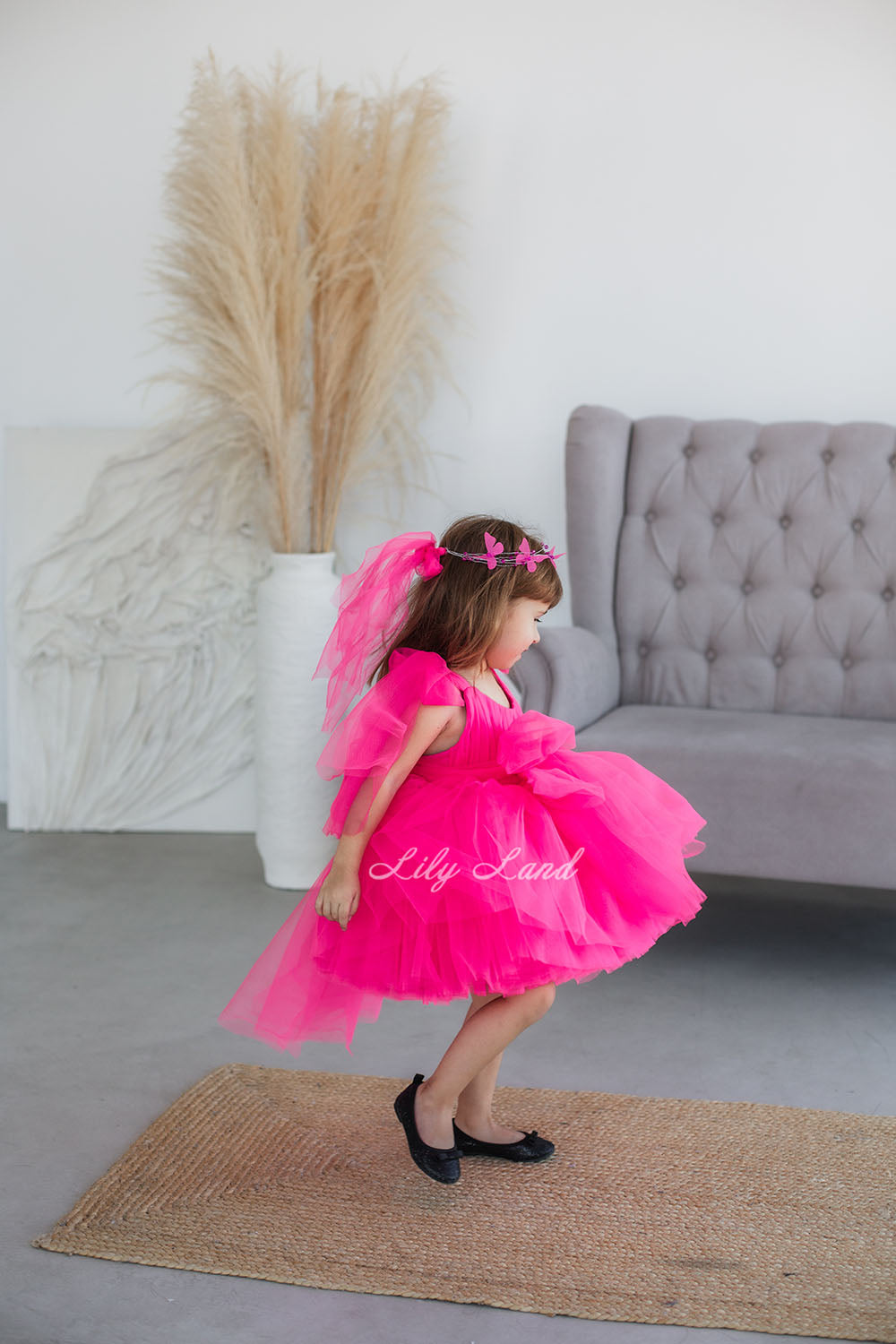 Frida Tulle Baby Girl Dress in Hot Pink