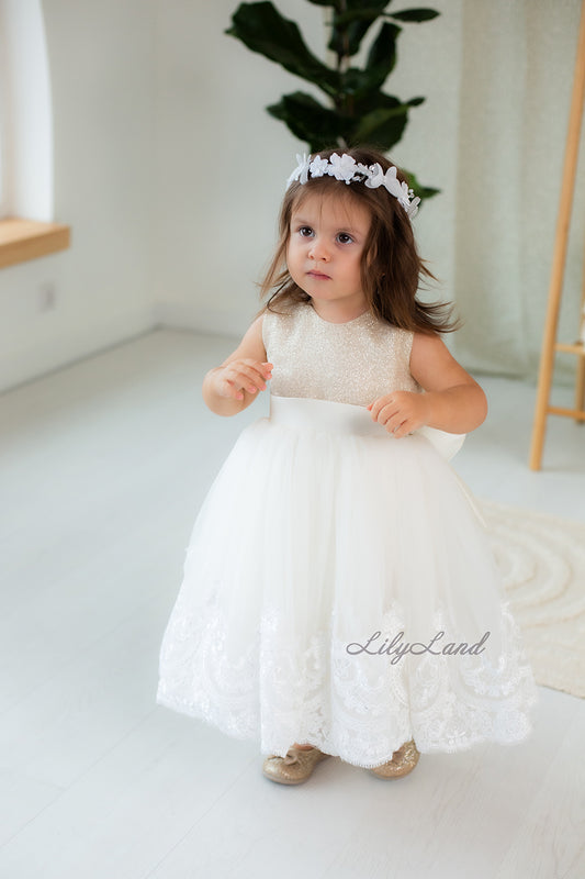 Amelie Girl Sleeveless Dress In Ivory with Lace