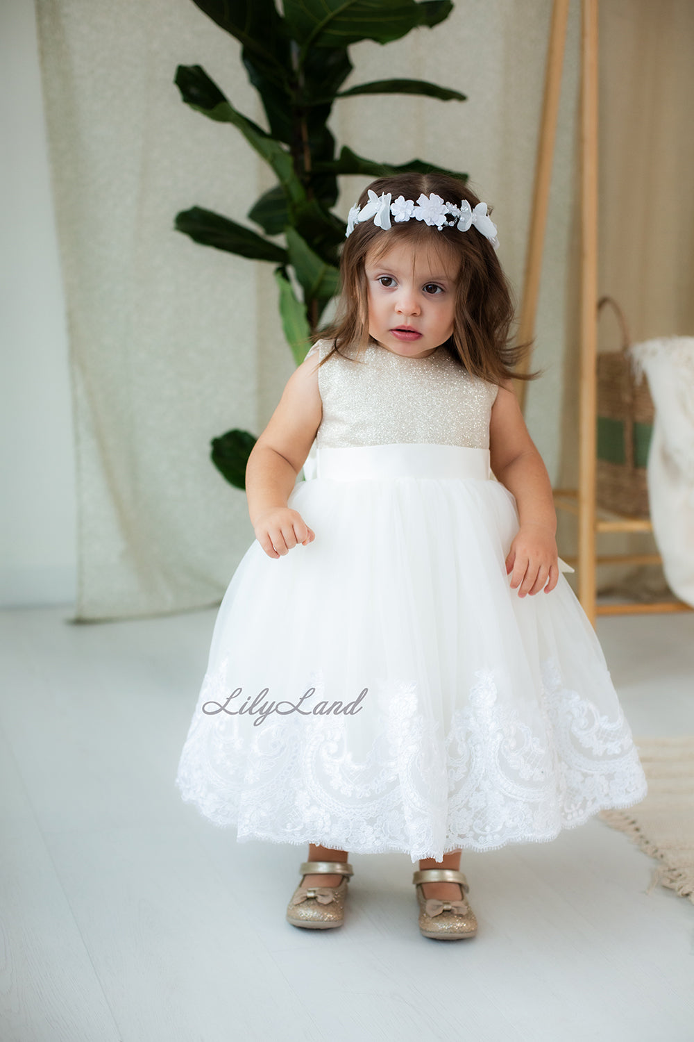 Amelie Girl Sleeveless Dress In Ivory with Lace