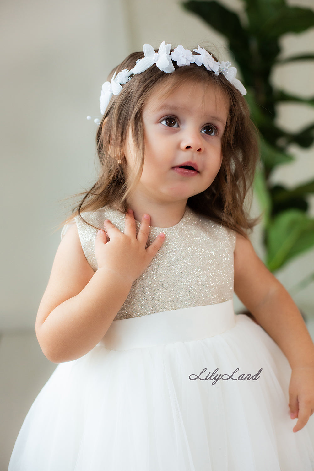 Amelie Girl Sleeveless Dress In Ivory with Lace