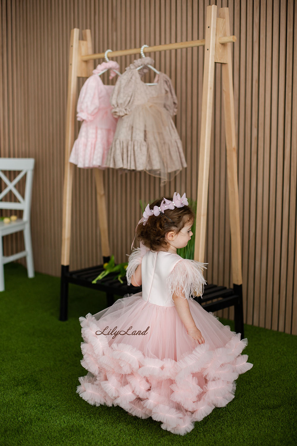 Cloud Girl Fluffy Dress in Light Pink with Feathers Sleeves