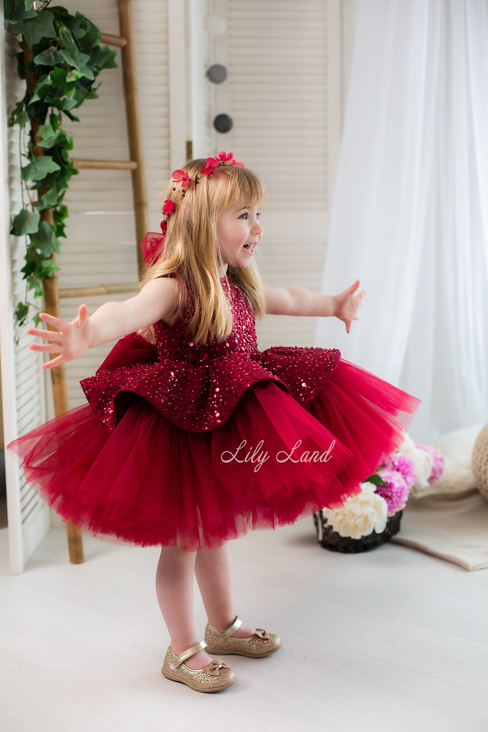 Nancy Tutu Girl Dress in Burgundy