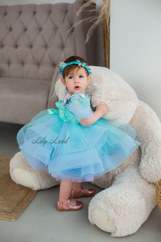 Hawaii NEW Girls Dress with Flower Lace in Blue Mint
