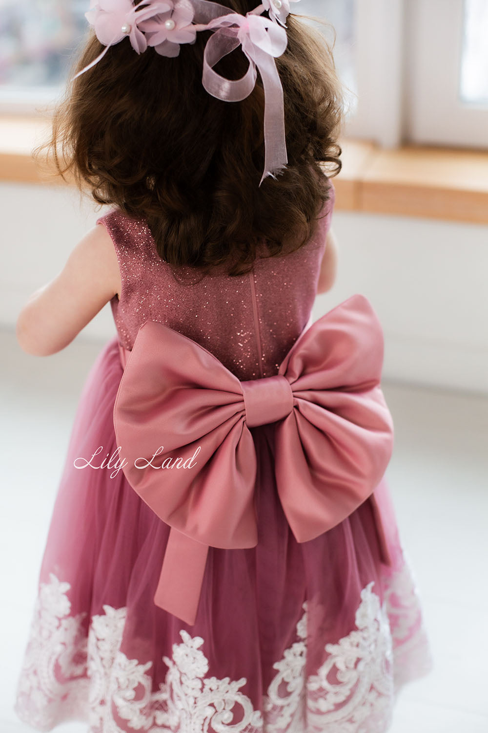 Amelie Girl Sleeveless Dress In Dusty Rose with Lace