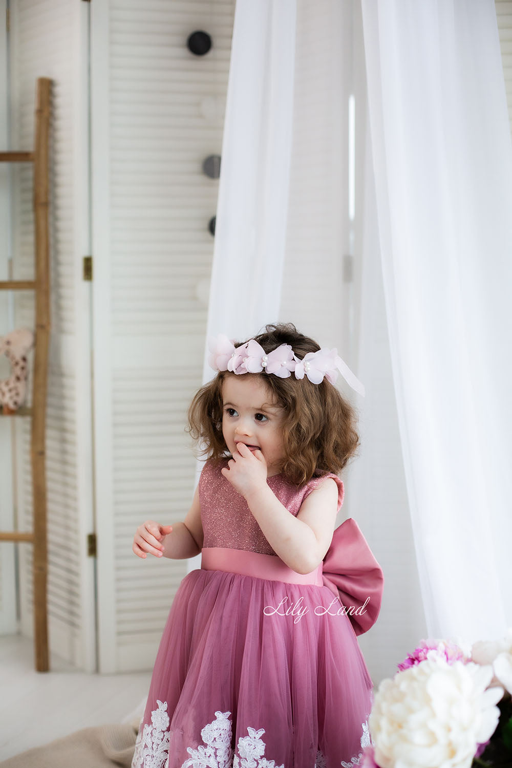 Amelie Girl Sleeveless Dress In Dusty Rose with Lace