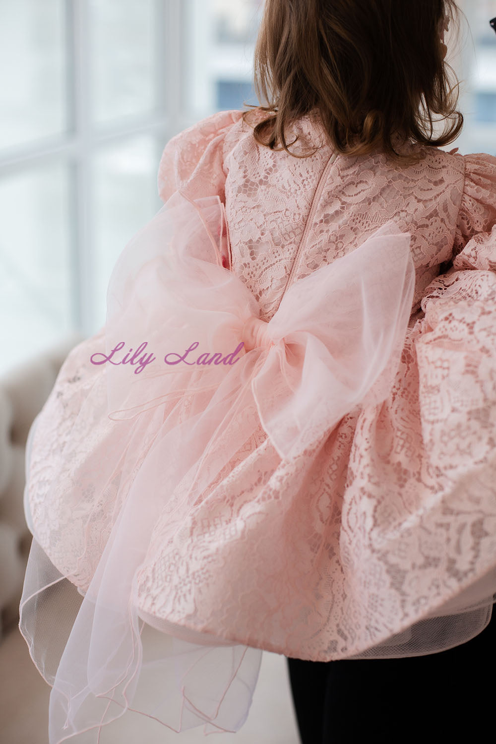 Felicity Lace Girl Dress with Long Sleeves in Blush Pink