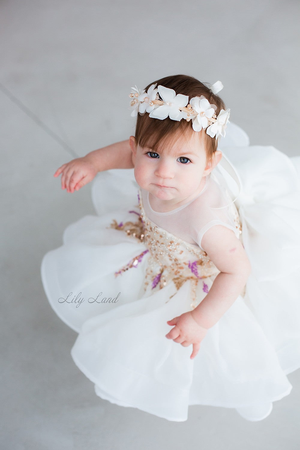 Solomiya Girl Dress in Ivory with Embroidery