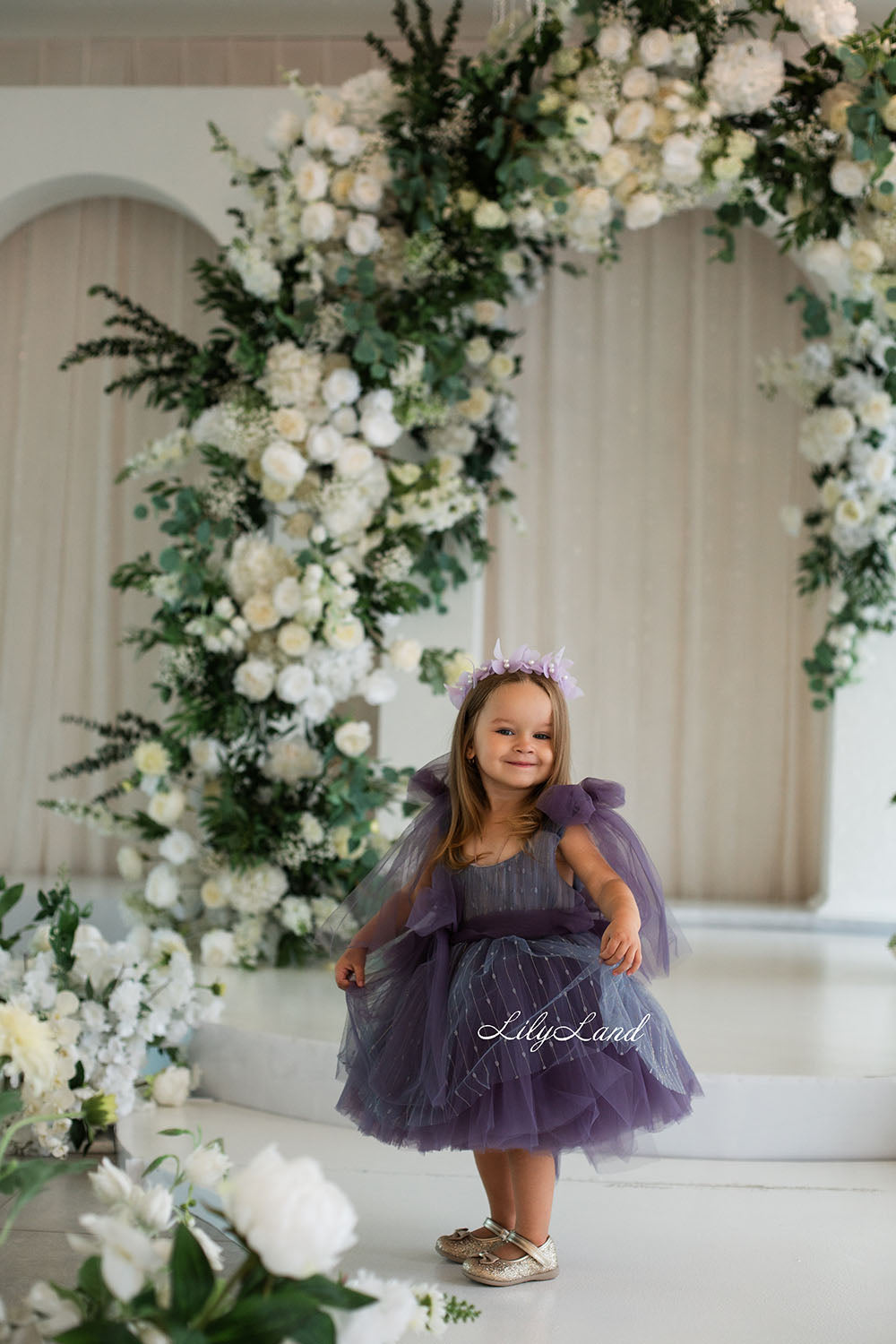 Frida Tulle Girl Dress in Dark Lavender