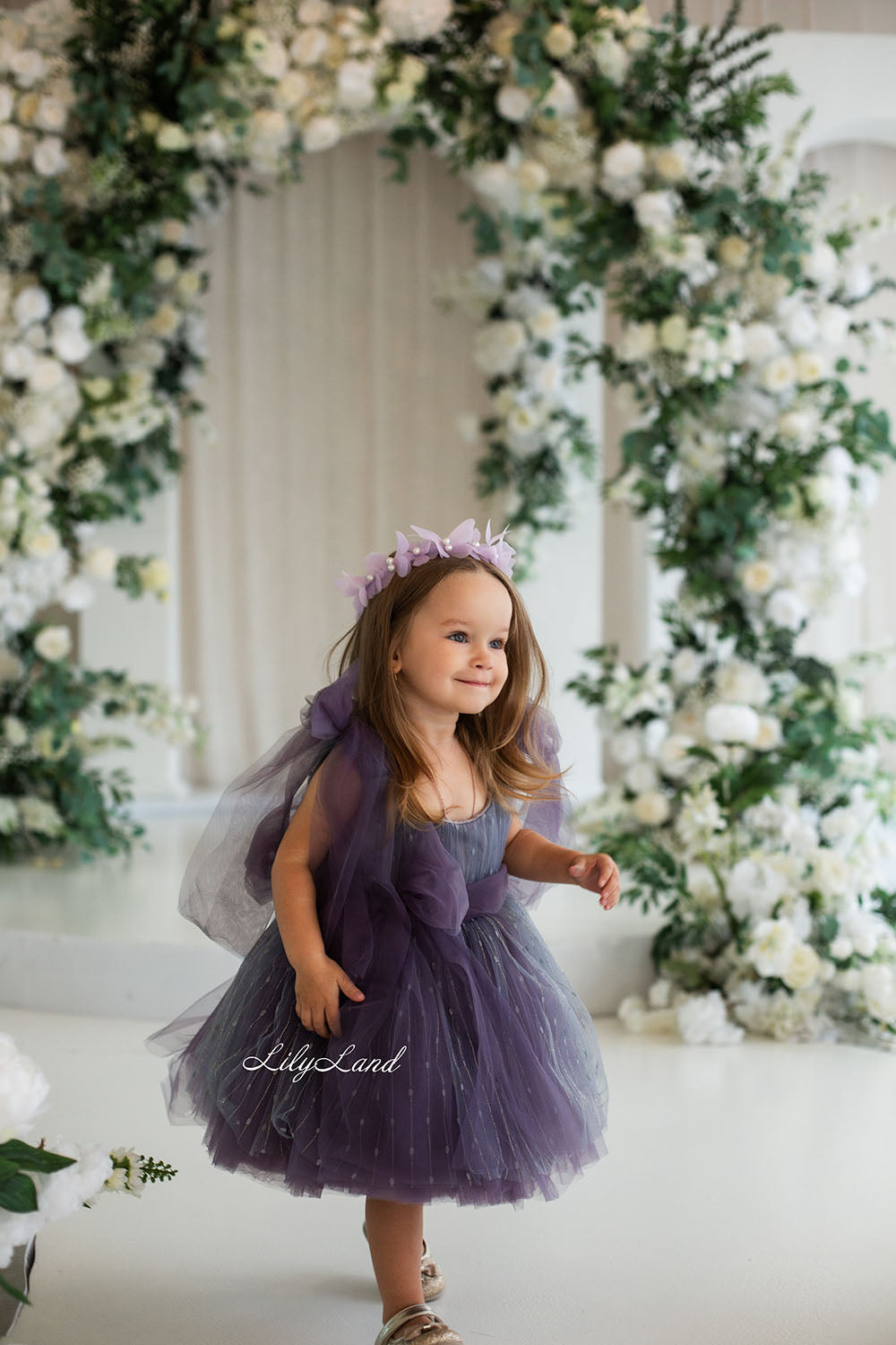 Frida Tulle Girl Dress in Dark Lavender