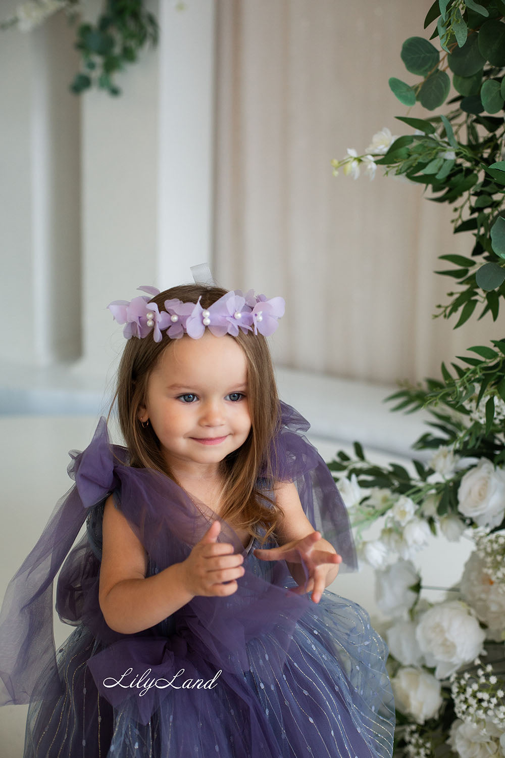 Frida Tulle Girl Dress in Dark Lavender