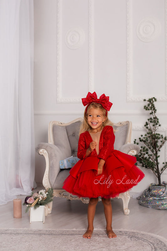 Angelina Glitter Girl Dress In Red