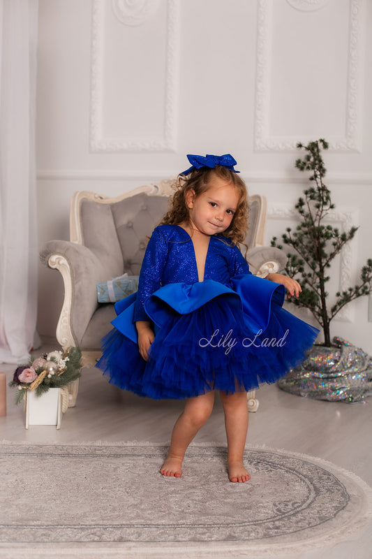 Angelina Glitter Girl Dress In Royal Blue