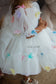 Marseille Puffy Dress in White with Multicolored Butterflies