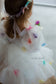 Marseille Puffy Dress in White with Multicolored Butterflies