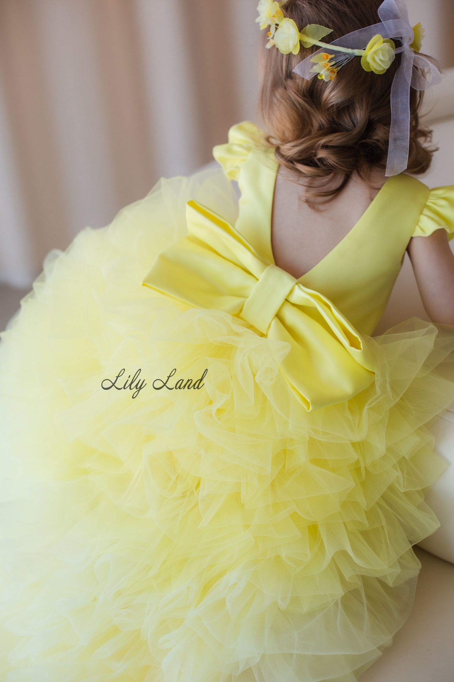 Rosa Girl Dress in Yellow Ombre with Long Train