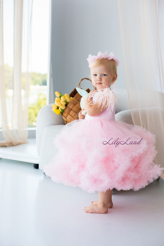 Cloud Girl Fluffy Dress in Light Pink with Feathers Sleeves