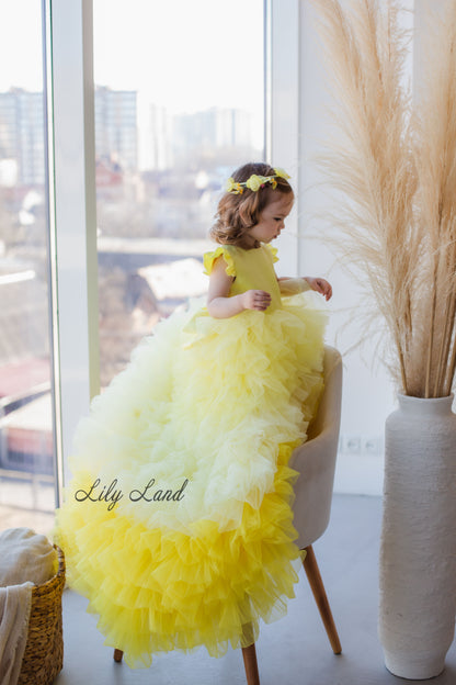 Rosa Girl Dress in Yellow Ombre with Long Train