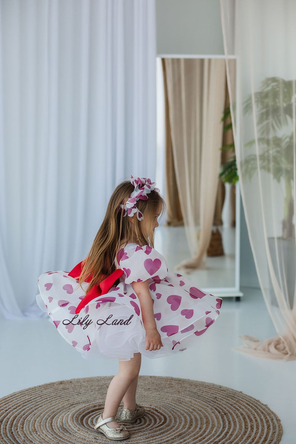 Vestido Lori Puffy para Niña con Hortensia y Lazo Azul