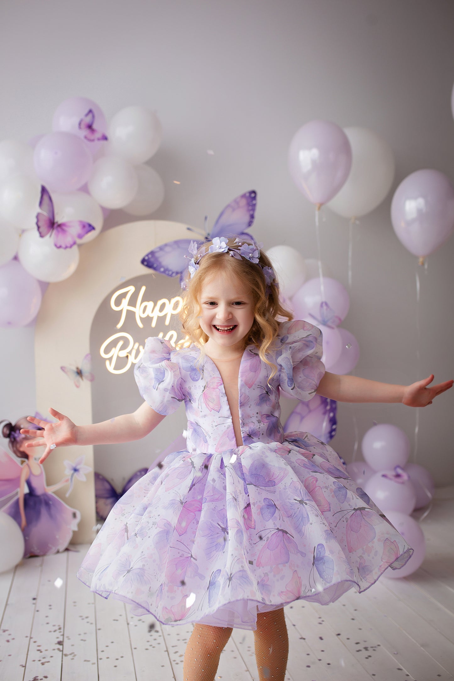 Fernanda Puffy Girl Dress in Butterfly Print