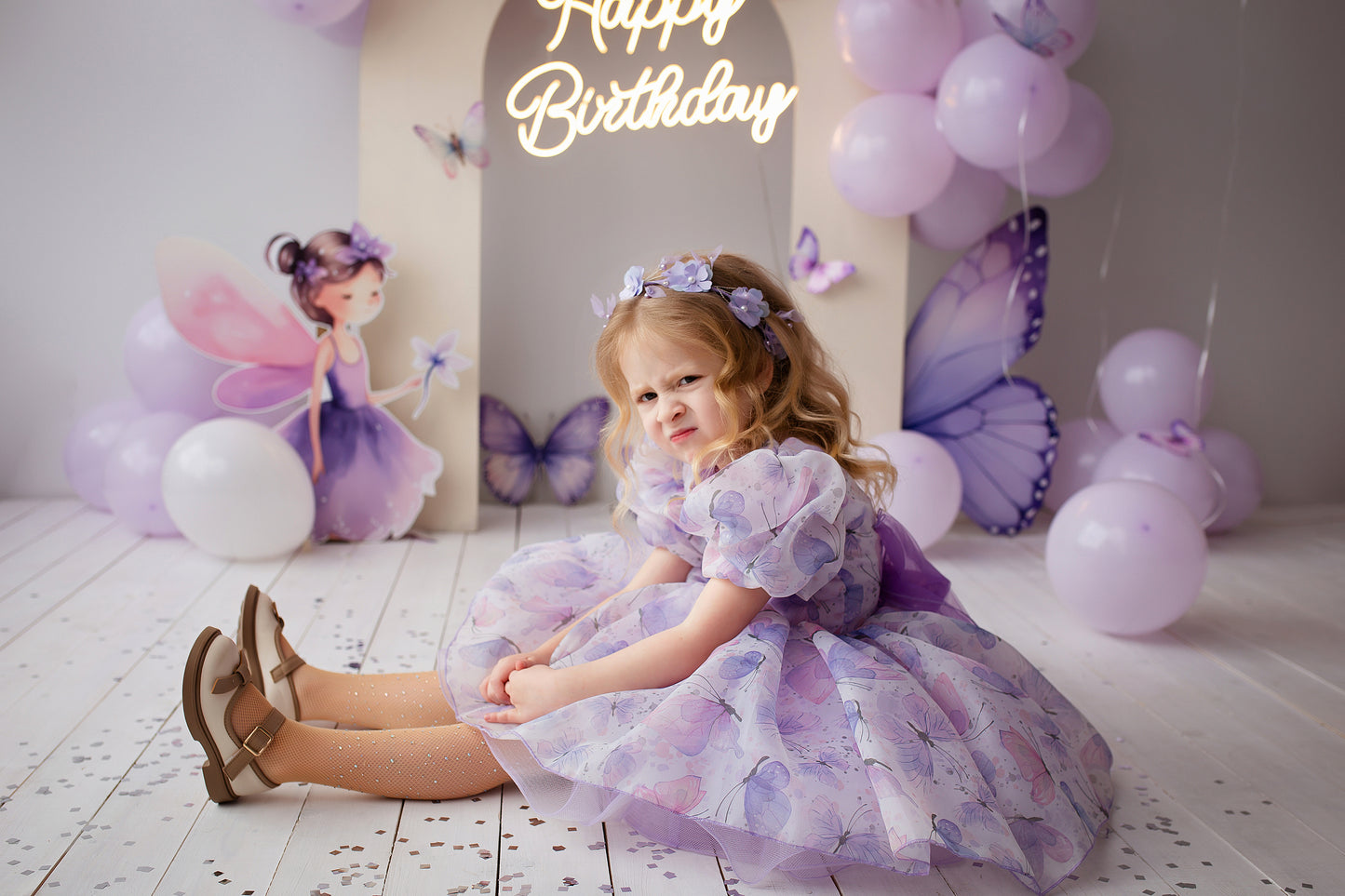 Fernanda Puffy Girl Dress in Butterfly Print