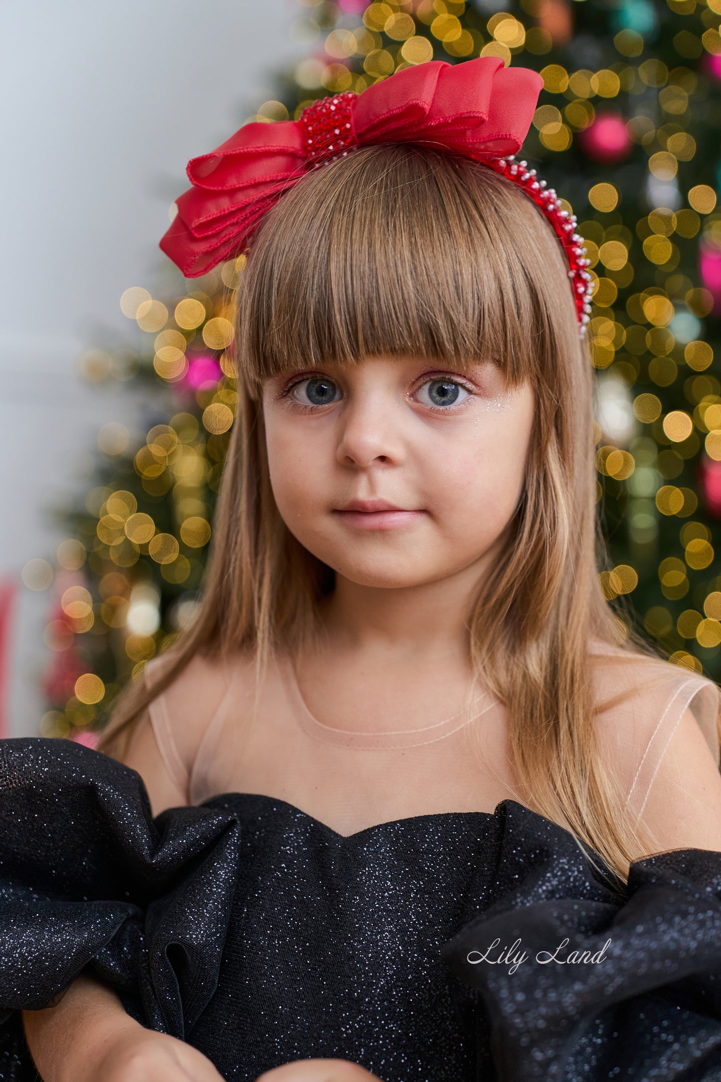 Dolly Glitter Christmas Dress in Black with Red