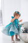 Stefania Girl Glitter Dress In Turquoise With Open Back