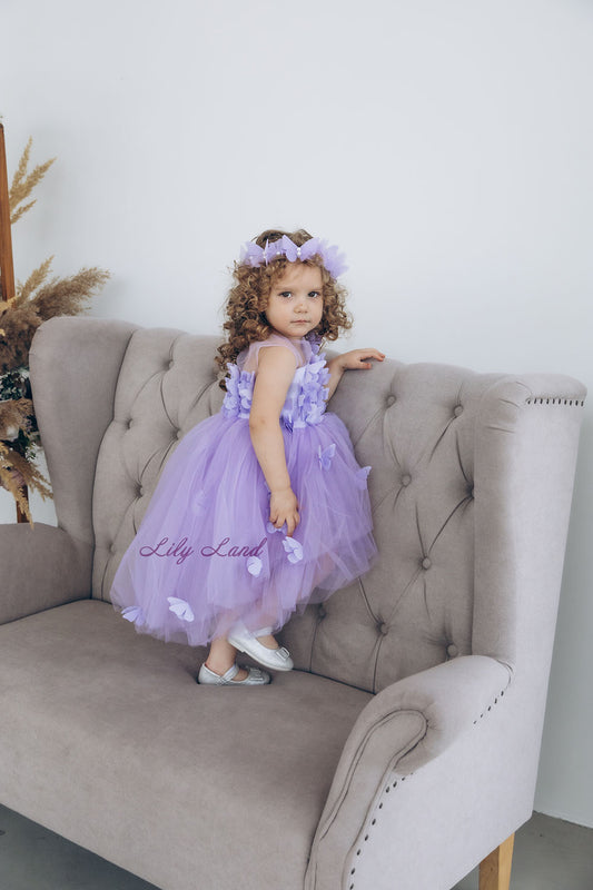 Fleur Girl Dress with Lavender Butterflies in Lavender