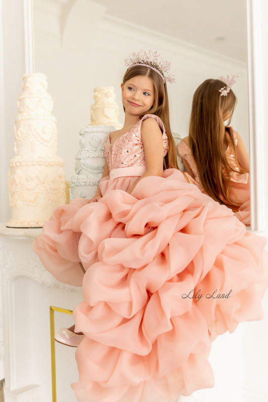 Rosalyn Girl Dress in Blush Pink with Long Train