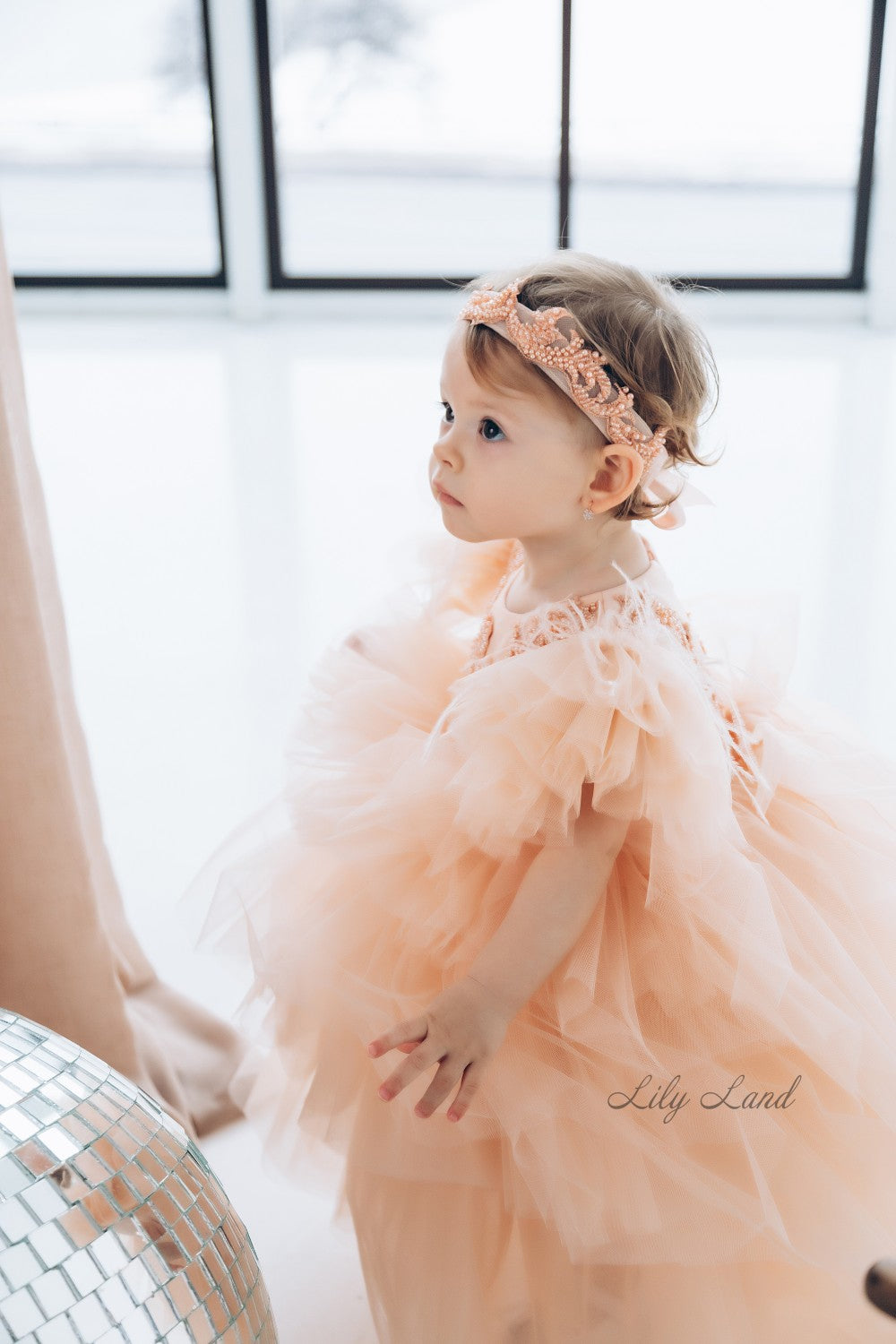 Kelly Girl Dress In Bright Peach With Train