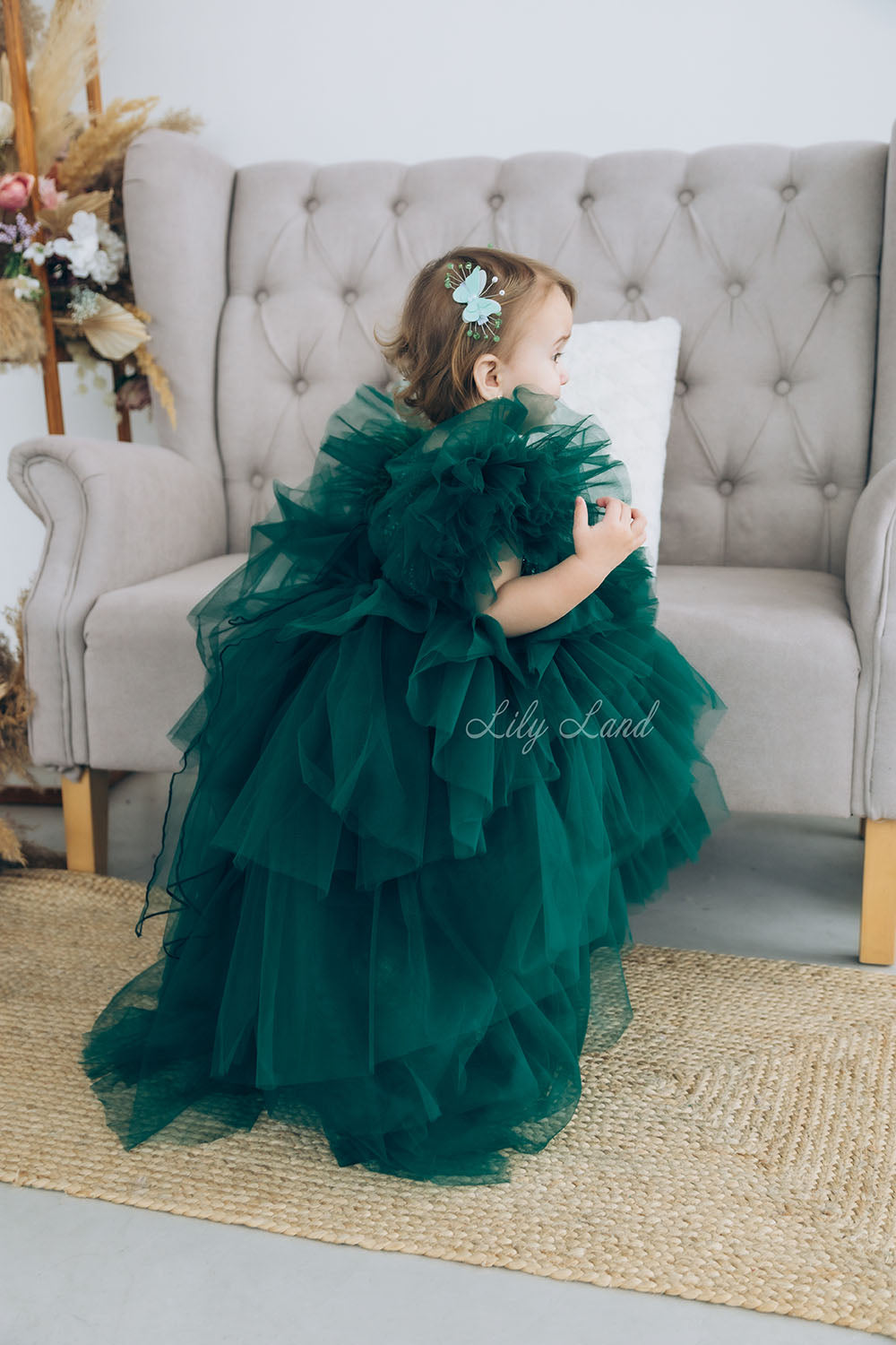 Kelly Girl Dress In Emerald Green With Train