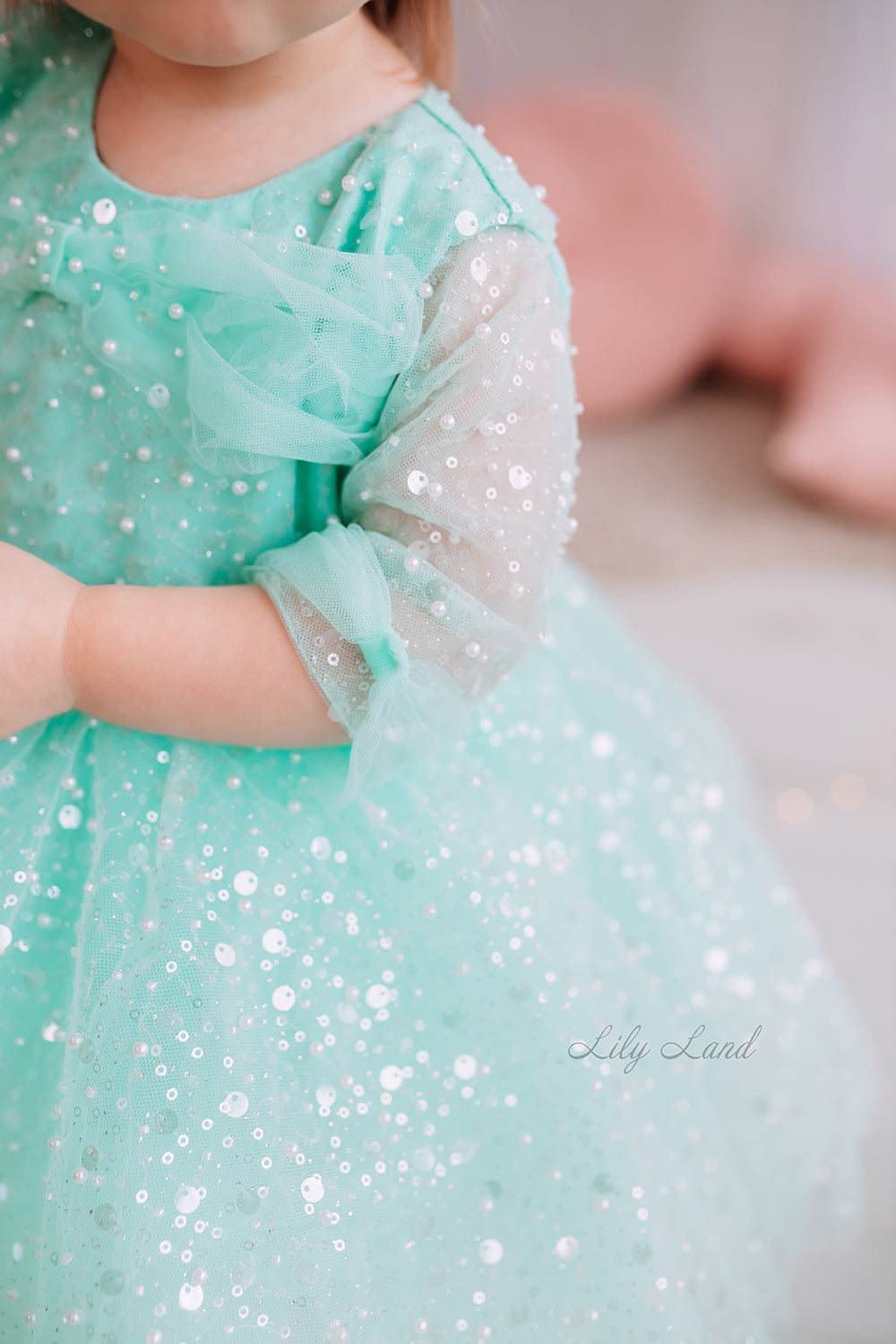 Carolina Girl Dress in Mint with Beads and Sequins