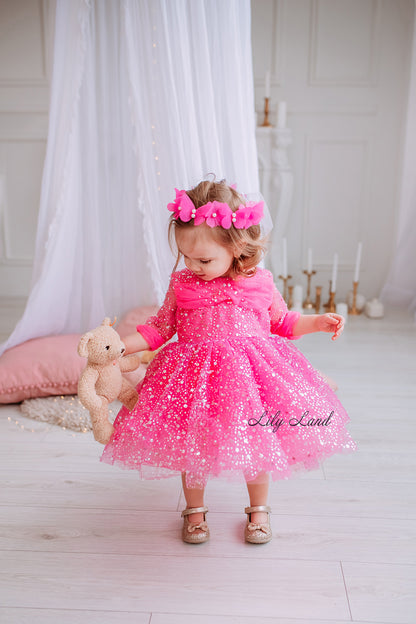 Carolina Girl Dress in Hot Pink with Beads and Sequins