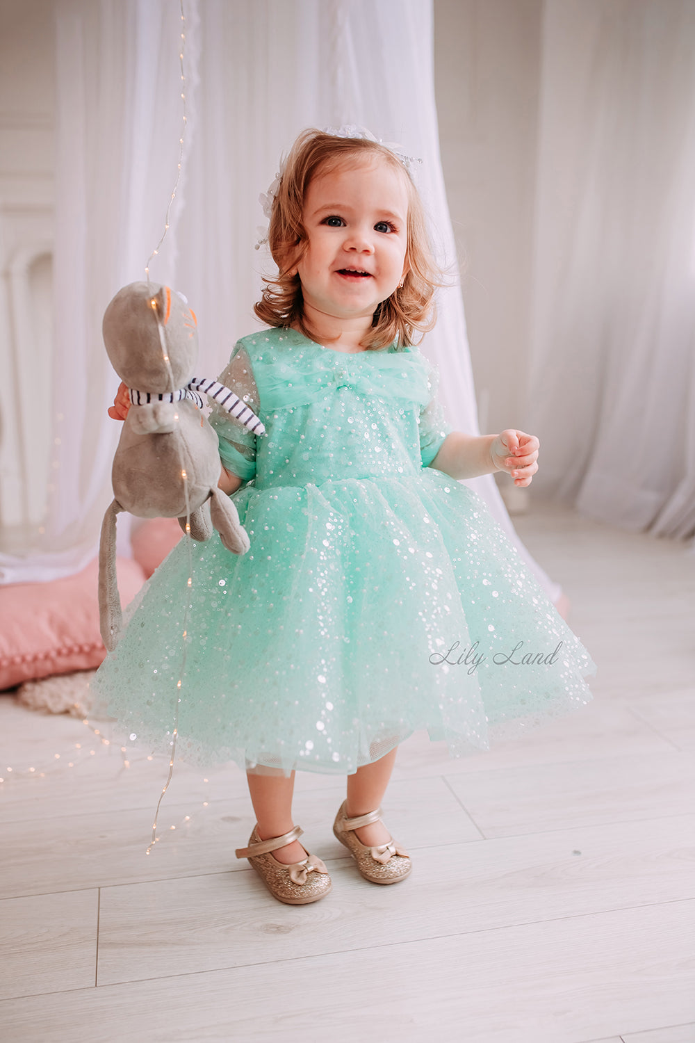 Carolina Girl Dress in Mint with Beads and Sequins