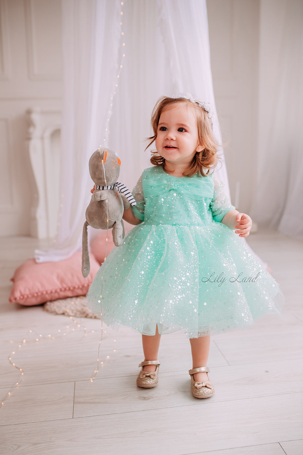 Carolina Girl Dress in Mint with Beads and Sequins