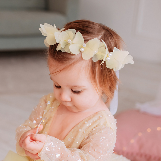 Girl Headband with Butterflies and Flowers in Yellow