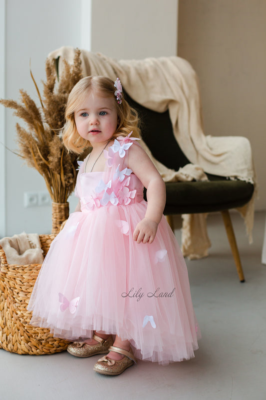Fleur Girl Dress with Butterflies in Light Pink