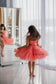 Margaret Girl Dress with Sequins in Coral