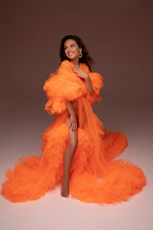 Maternity Robe for Photoshoot in Neon Orange