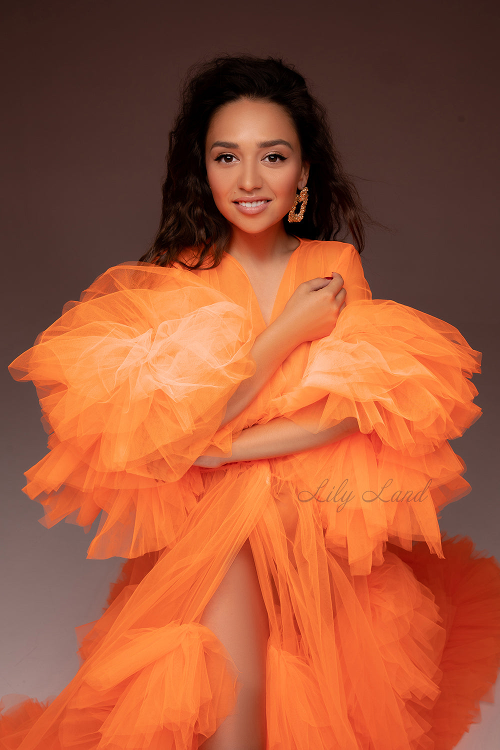 Maternity Robe for Photoshoot in Neon Orange