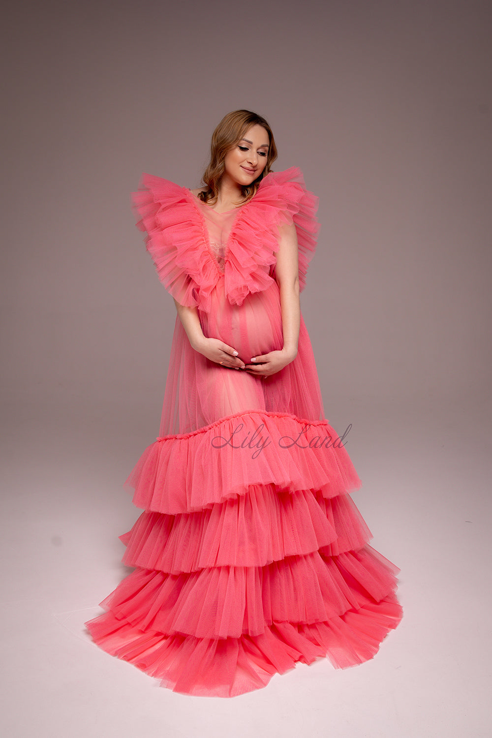 Pregnancy Maternity Photoshoot Gown in Coral