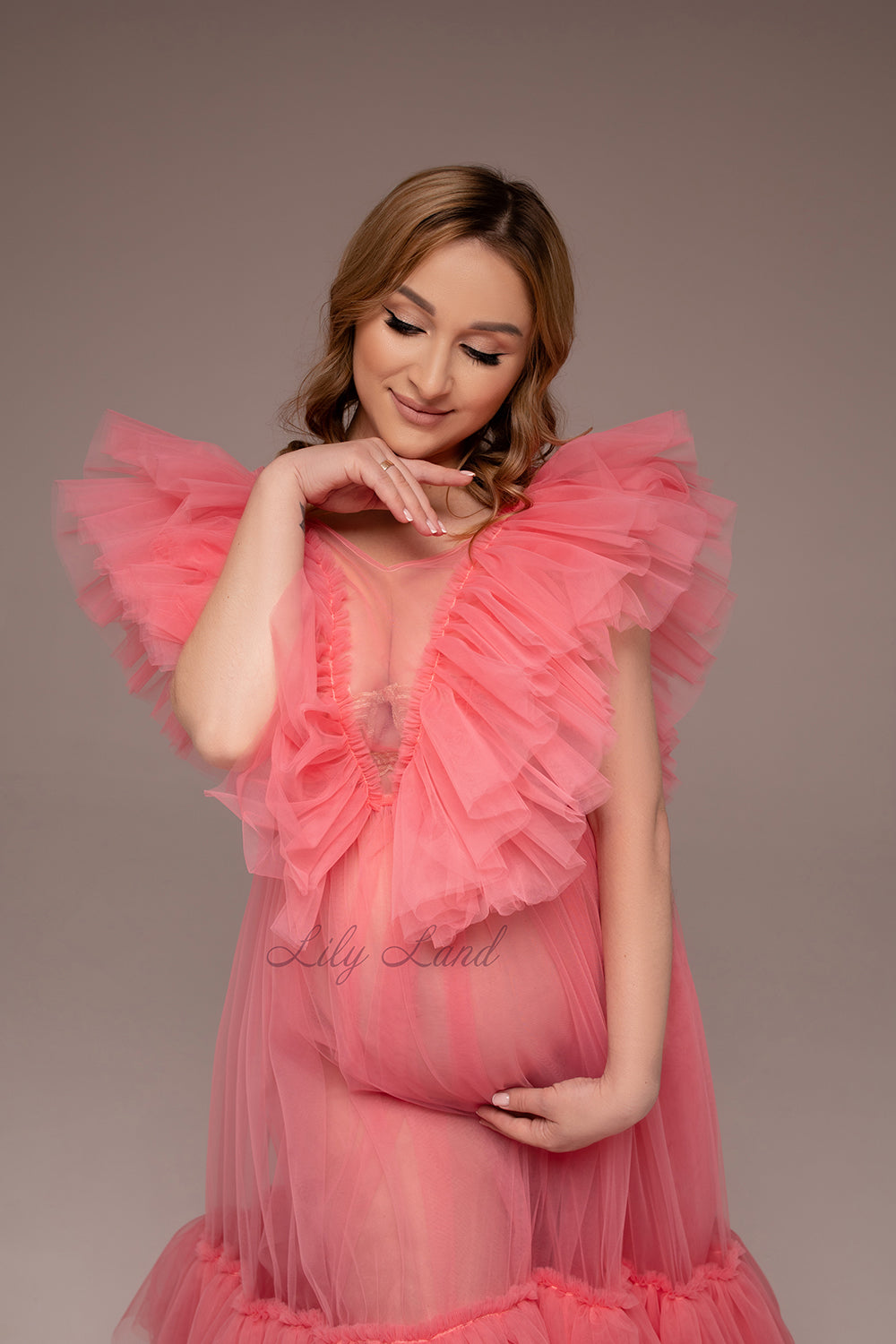 Pregnancy Maternity Photoshoot Gown in Coral