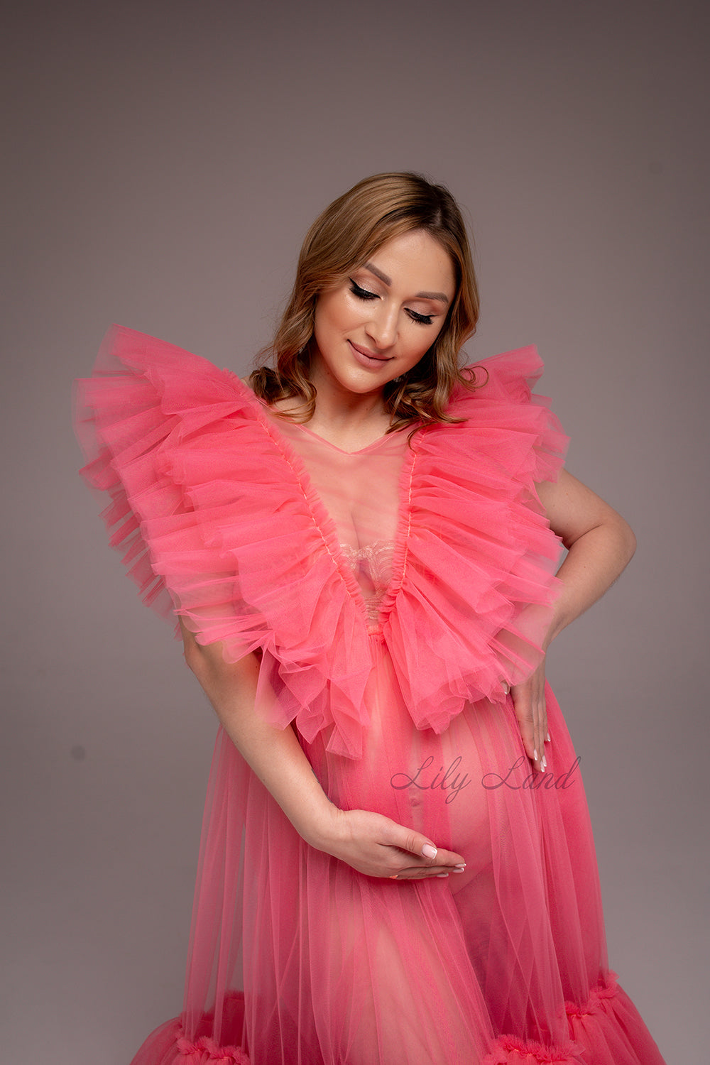 Pregnancy Maternity Photoshoot Gown in Coral