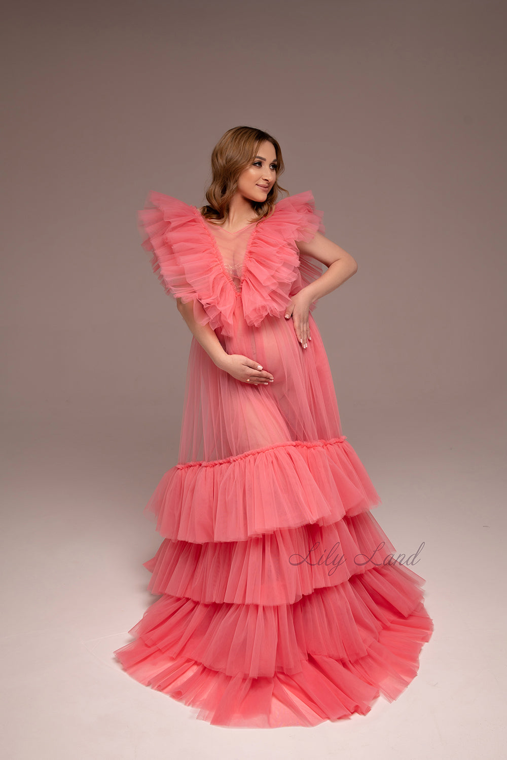 Pregnancy Maternity Photoshoot Gown in Coral