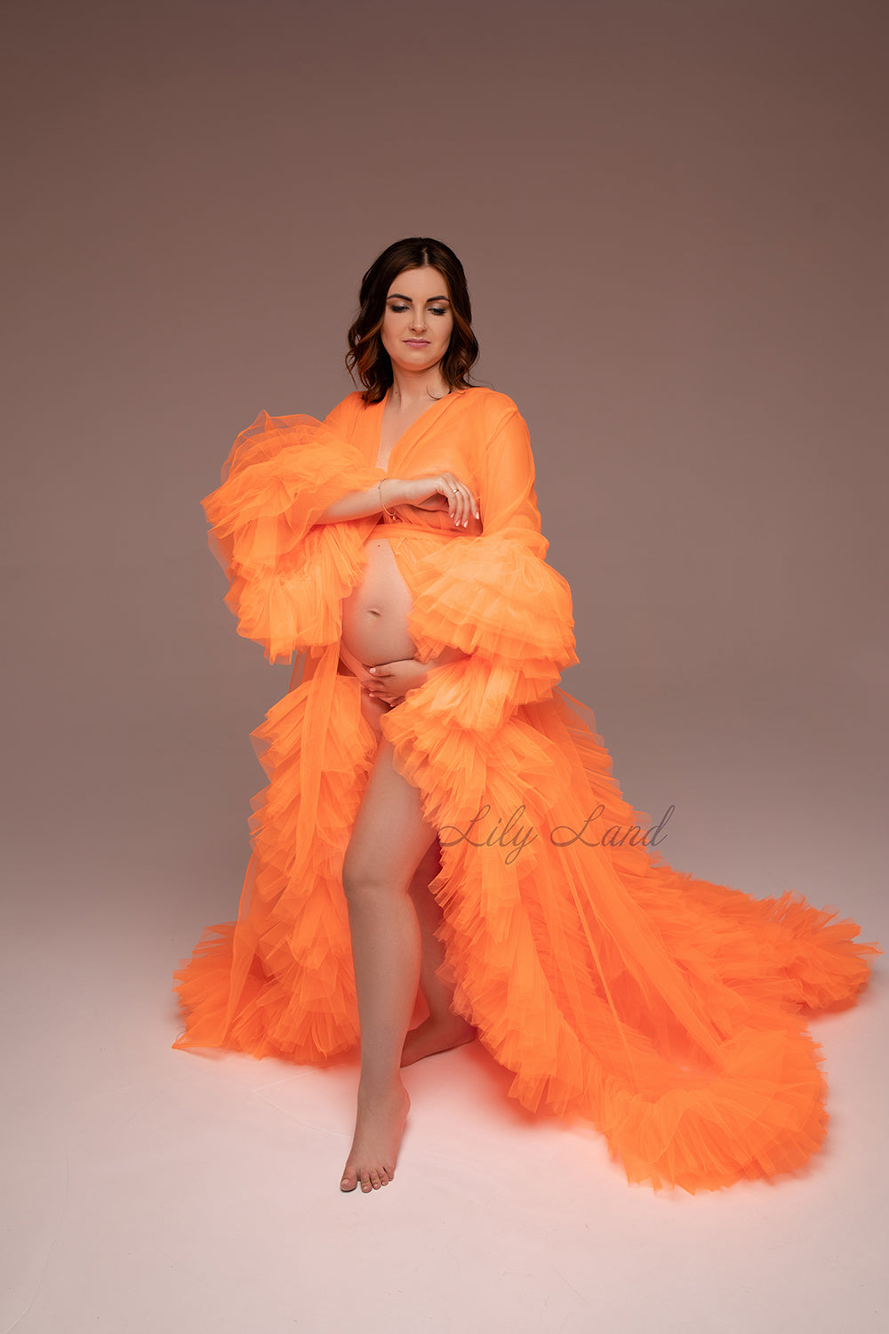 Maternity Robe for Photoshoot in Neon Orange