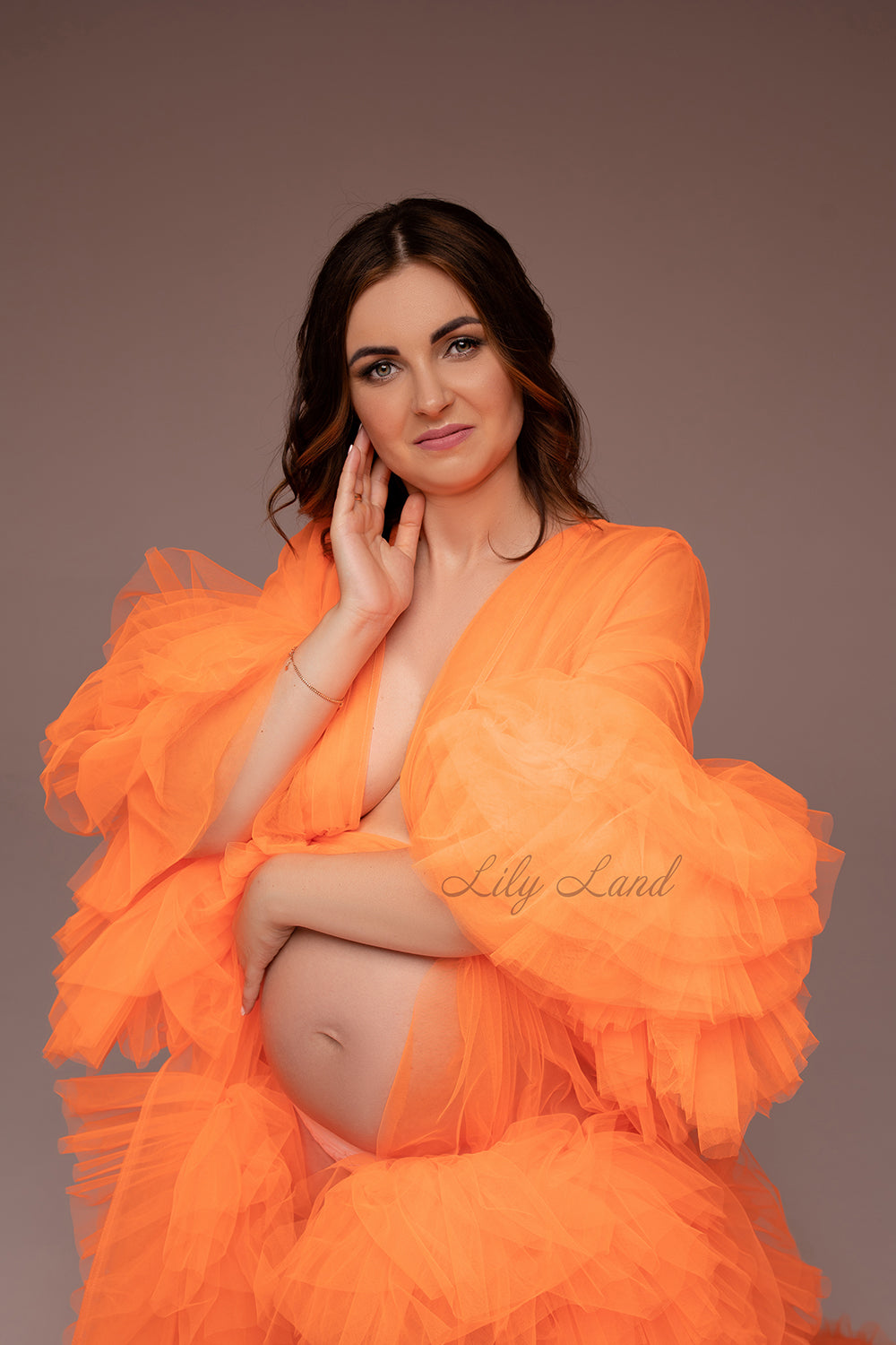 Maternity Robe for Photoshoot in Neon Orange